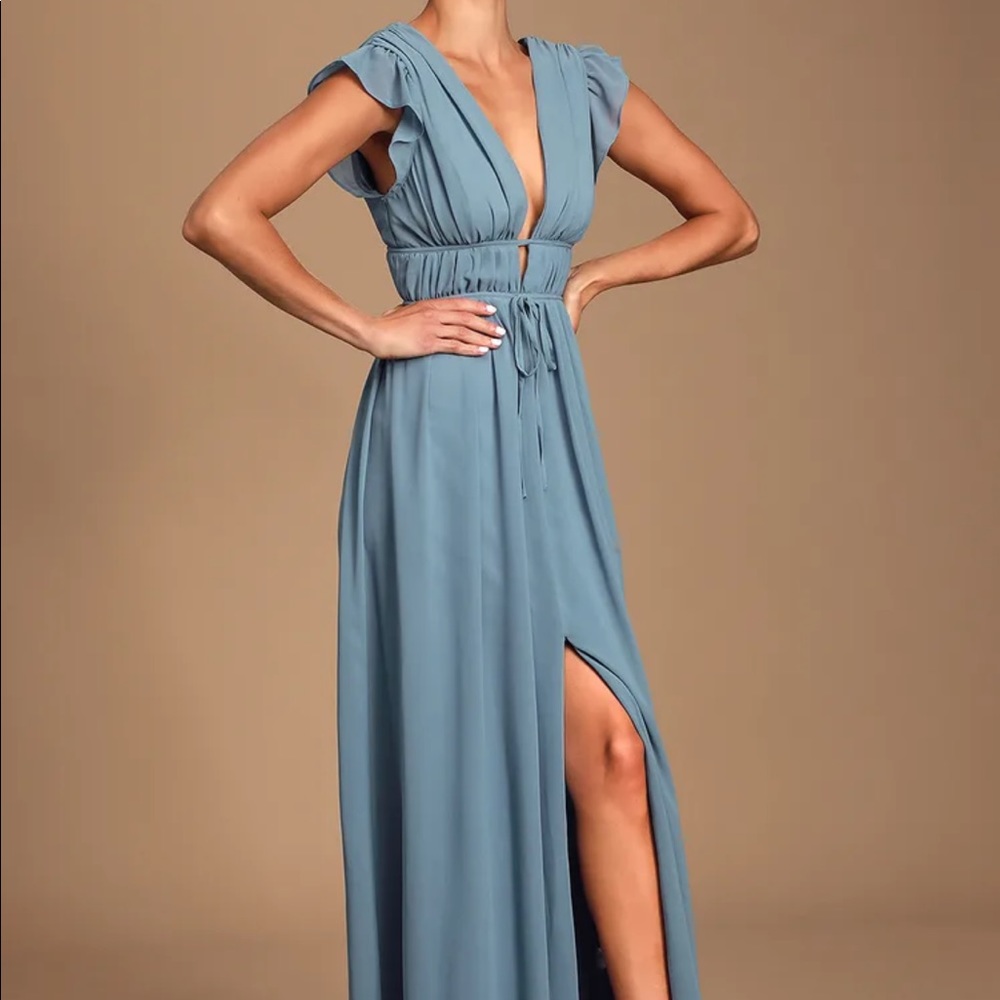 Slate Blue Ruffled Maxi Dress